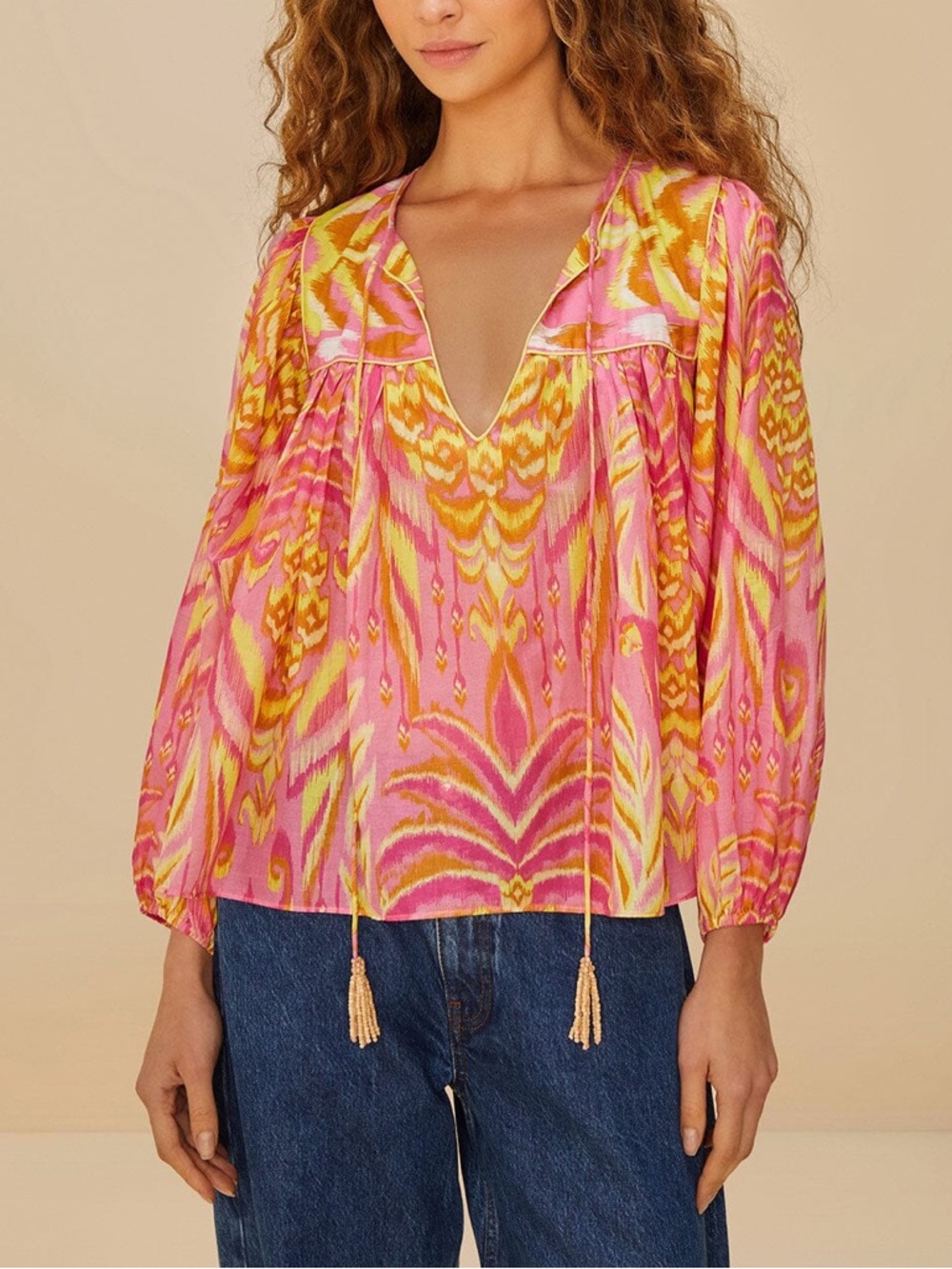 FARM RIO Pink Pineapple Tapestry Blouse Size Small NWT